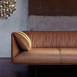 Divano italiano minimalista in pelle per tre persone moderno semplice soggiorno camera da letto nel primo strato di combinazione divano in vacchetta - Product Image 4