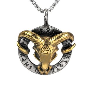 Collar con Colgante de Acero Inoxidable Estilo Vikingo Retro Nórdico para Hombre, con Cadena de Bambú, Diseño Personalizado de Cabeza de Oveja con <span class=keywords><strong>Runa</strong></span> - Product Image 1