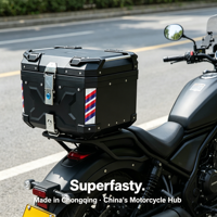 Boîte à bagages arrière de moto de haute qualité 45L, noire, verrouillable, résistante aux chocs, étanche, anti-poussière, en PP, montage complet pour le stockage en stationnement