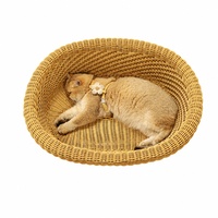 Panier ovale tressé en plastique pour chat – Maison pour animaux de compagnie en PP écologique, respirante, facile à nettoyer, durable et robuste – Idéal pour chatons et chats, chambre à coucher, décoration intérieure
