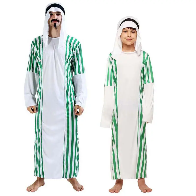 Wholesale Men's Halloween Party Cosplay Costume Set Arab White and Green Robe Arabian Prince Costume ABHC-013
