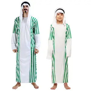 Conjunto de disfraz de fiesta de Halloween para hombre al por mayor, Túnica árabe blanca y verde, disfraz de príncipe Árabe, conjunto de disfraz de príncipe árabe, 2017