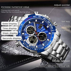 Reloj de Pulsera SANDA 5105 para Hombre con Correa de Acero, Esfera Grande, Multifuncional, Deportivo y Ejecutivo, Digital, con Tres Zonas Horarias y Alarma - Product Image 4