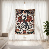 Couverture de canapé en jacquard tissé style médiéval avec pompons dragon, personnalisable, pour toutes les saisons, idéale pour le camping