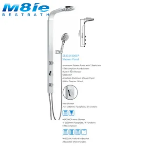 Aluminum shower panel with 2 body jets compliant hand shower