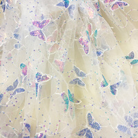 Tissu en maille filet pour robe de mariée avec broderie de sequins en forme de papillon, 100% polyester, accessoires de maillot de bain, argent