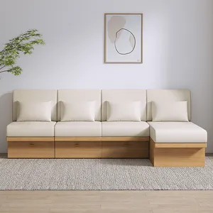 Sofá de madeira em forma de l, conjunto minimalista para sala de estar, sofá de madeira e móveis