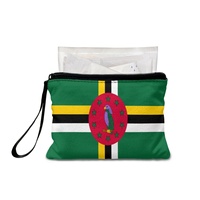 Dompet Koin Mini Kanvas Cetak Warna Campuran Bendera Dominika, Dompet Portabel Ritsleting Modis untuk Koin & Barang-Barang Kecil