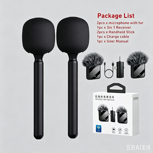 2Mic 3 in1 Wireless <b>Microphone</b> Handheld Stand Rod Collar <b>Microphone</b> Mobile Camera Studio Video Recording Interview <b>Microphone</b> - Product Image 1