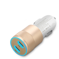 Chargeur de voiture 2 en 1 en alliage d'aluminium, nouveau type C PD, 2 ports type C, chargeur de téléphone portable, adaptateur de voiture à charge rapide