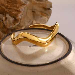 Bracelet en acier titane de style européen et américain, plaqué or 18 carats, surface polie en forme de vague, bijoux unisexes - Product Image 3