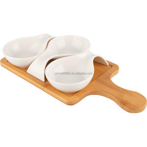 Plateau de <span class=keywords><strong>service</strong></span> en bambou, support de collation pour <span class=keywords><strong>petit</strong></span> <span class=keywords><strong>déjeuner</strong></span>, Sauce de collation mode, ensembles de plats en <span class=keywords><strong>porcelaine</strong></span>, ensemble de plats en céramique personnalisés avec Base en bois - Product Image 1