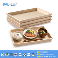 Ensemble de plateaux de service empilables en bois, finition naturelle, rebord surélevé, pour hôtel, banquet, buffet, dîner, restauration et table de café