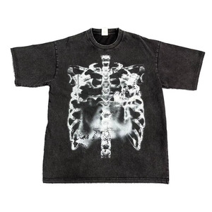 Premium quality acid wash black crew neck t shirts for <b>men</b> OEM service customized printing acid wash t shirts for <b>men</b> - Product Image 5