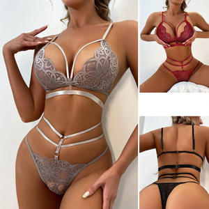 Conjunto de ropa interior sexy ahuecada para mujer Sujetador y bragas sexy de malla de encaje Lencería sexy - Product Image 2