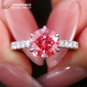 Bague de fiançailles en or blanc 18 carats véritable, sertie d'un diamant rose vif fantaisie de 2,08 carats, cultivé en laboratoire, avec pierres latérales en diamant HTHP. - Product Image 1
