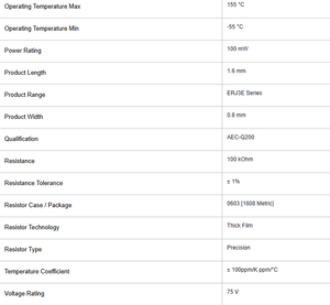 Circuit intégré TAIYAN ERJ-3EKF1003V, résistance SMD, capteur de température IC, 100K Ohm, 1%, 1/10W, 0603 - Product Image 6