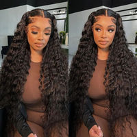 Perruques Lace Front 13x4 en cheveux humains vierges brésiliens bruts, densité 250, 40 pouces, bouclées Deep Wave, sans colle, avec dentelle frontale HD 13x6