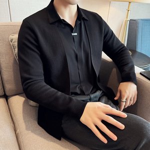 Cardigan en tricot pour <span class=keywords><strong>homme</strong></span> en viscose, confortable <span class=keywords><strong>et</strong></span> élégant, <span class=keywords><strong>col</strong></span> en <span class=keywords><strong>V</strong></span>, style deux-pièces, idéal pour l'automne <span class=keywords><strong>et</strong></span> les banquets - Product Image 4