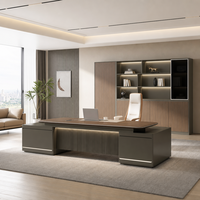 Ensemble de chaise de bureau de direction en bois, bureau moderne pour PDG avec armoire de rangement LED pour bureau de manager