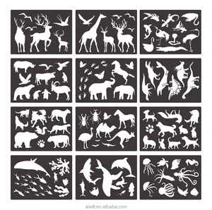 Reusable Plastic Stencils Animals Pattern 70 Different Patterns for Children Creation 12 Sheets Animal Stencils for Painting