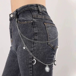 Waist Chain Metal <b>Moon</b> Sun Star Pendant Hip Hop Punk Jeans Chain Unisex Casual Zinc Alloy Double <b>Ring</b> White K - Product Image 1