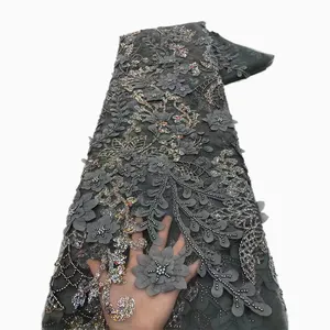 NI.AI Роскошная 3D вышитая бисером сетчатая кружевная ткань с африканскими блестками французская сетка тюль сетчатые бусины для свадебного платья XY01