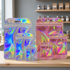 Bolsas con Cierre Holográficas, Embalaje de Plástico Laminado Reutilizable para Almacenamiento de Cosméticos y Joyería con Acabado Arcoíris - Product Image 3