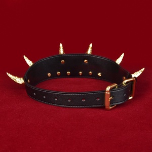 Moon-Shaped O-Ring Adjustable <b>BDSM</b> Fetish Bondage Choker Long Spiked Leather <b>Collar</b> for Men and Women - Product Image 3