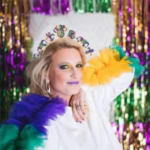 عصابة رأس لامعة من حجر الراين للاحتفالات باللون الذهبي والأرجواني والأخضر إكسسوارات للحفلات قناع توضع عليه تاج فجر الليز - Product Image 5