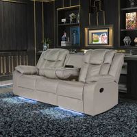 Canapé d'angle modulable carré en cuir avec fonction de relaxation électrique, charge USB et éclairage LED pour maison intelligente