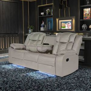 Smart Home Furniture Compressed Leather Power Recliner Sectional Couch Set with USB Charge LED Light Cool Cup Living Room <b>Sofa</b> - Product Image 4