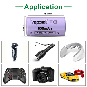 Baterai Li-ion Isi Ulang Vapcell T8 INR16340 850mAh 3A dan Pengisi Daya 3.7V 16340 Baterai Lithium Ion untuk Senter - Product Image 4
