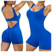 Combinaison de sport pour femme, unie, à bretelles, avec coussinet de poitrine, dos nu, coupe ajustée, effet push-up fessier, pour le yoga