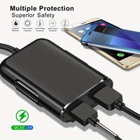 Chargeur de voiture QC3.0 4 ports USB avec câble d'extension, charge rapide multi-ports, chargeur allume-cigare pour passagers avant et arrière