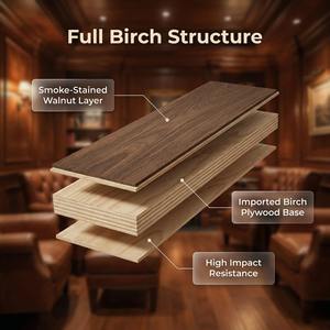 Piso Multicapa de Madera Dura de Abedul con Acabado Nogal Ahumado, Tamaño 1210X192X14mm, para Áreas de Descanso, Salones de Cigarros y Exteriores - Product Image 4