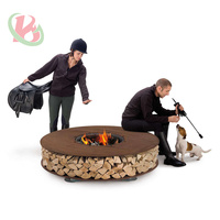 Décoration de jardin foyer en métal table et chaise poêle à bois jardin extérieur barbecue rond foyer en métal