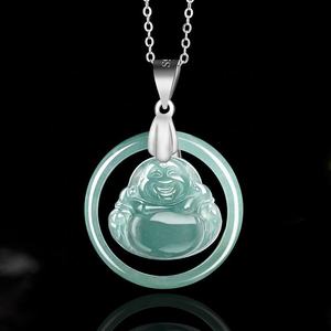 Pendentif Bouddha en jadéite naturelle, argent S925, bijoux bouddhistes pour femmes, style chinois, cadeau avec certificat d'évaluation D605 - Product Image 1