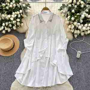 Blusas Casuales de Manga Larga para Mujer, Camisas con Mangas Murciélago y Diamantes, Tops Casuales para Mujer, Ropa al por Mayor - Product Image 2