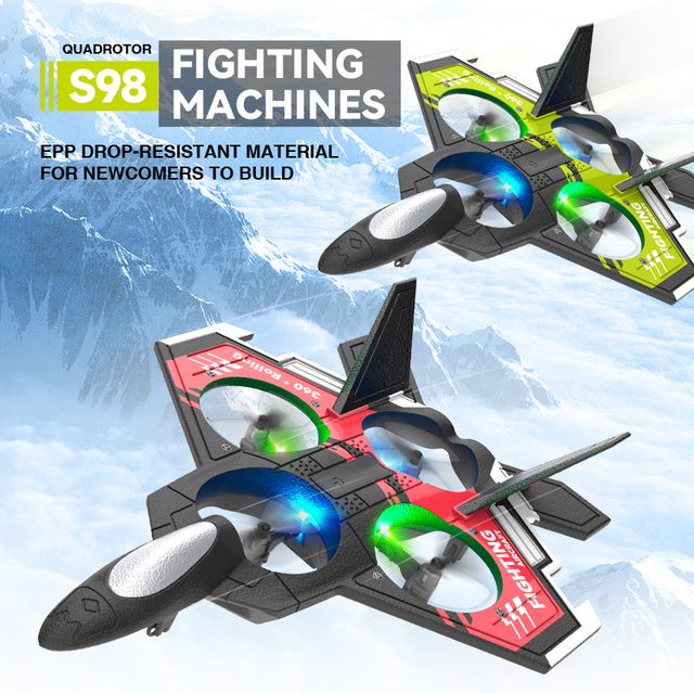 S98 Green Headless Mode Modular Battery EPP Foam RC 2.4G Foam Plane with Built-in Cool Lights Toys Quadcopter