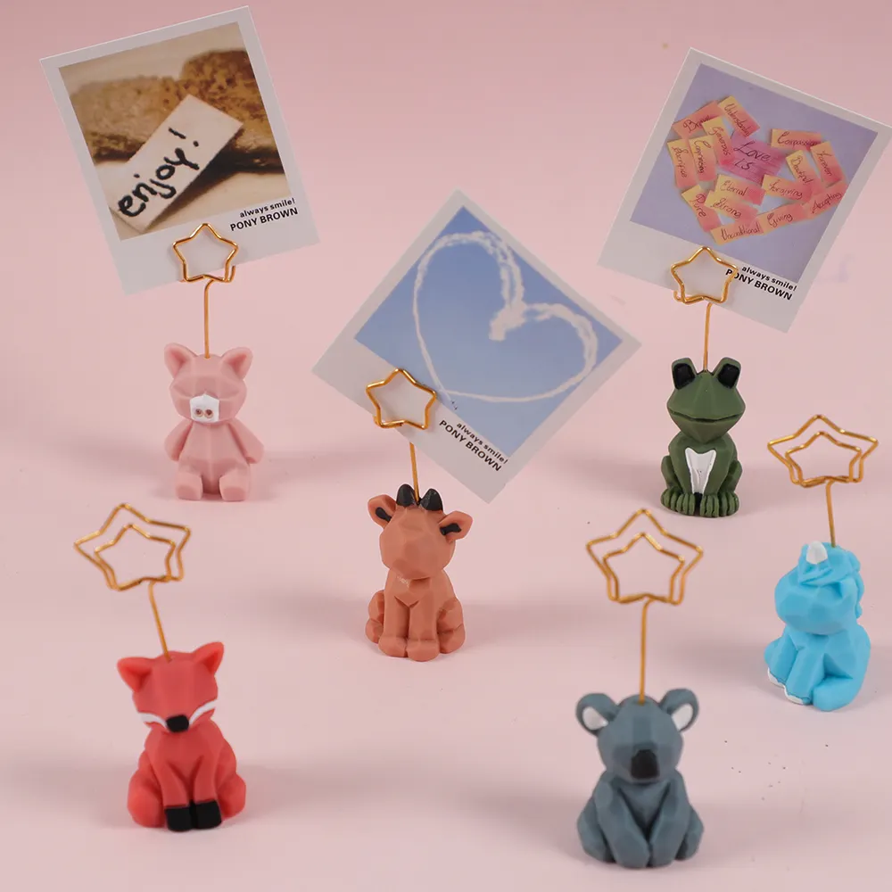 Cartoon Resin Unicorn Photo Clips Kawaii Koala Frog Massage Note Paper Clip Card Stand Holder Desktop Decoration Stationery