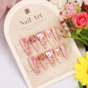 Puntas usables hechas a mano, pajarita de gato de dibujos animados, pegatinas para uñas Xiaohongshu, superventas, uñas postizas francesas, productos terminados - Product Image 2