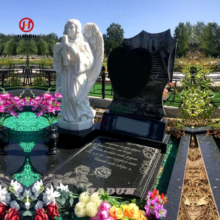 Venta al por mayor Cementerio Tumbas Diseño Estilo americano Lápida Pulido Chino Negro Granito Monumento