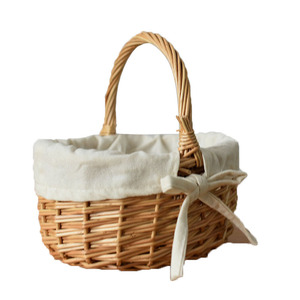 <b>Wicker</b> <b>Basket</b> Round Fabric Lined <b>Handle</b> Kitchen Storage Neatening <b>Basket</b> - Product Image 5
