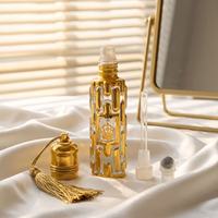 Frasco de Perfume de 10ml, Cilíndrico de Vidrio con Tapa Dorada de Rejilla, Borla, Rodillo, Aplicador de Varilla, Pulverizador, Mini Vial de Perfume Recargable