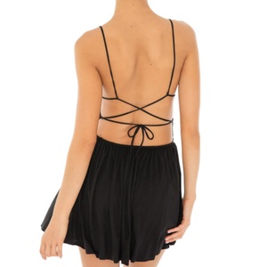 Robe d'été sexy et tendance en popeline de coton, dos nu, bretelles spaghetti, mini-robe fendue pour soirée - Product Image 2