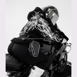 Sudadera con capucha corta de felpa francesa con estampado DTG y serigrafía reflectante, unisex, de gran tamaño, estilo motociclista, para hombre. - Product Image 3