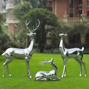 Life Size Outdoor Animal Art Decor Statue Stainless Steel Reindeer Sculpture For Garden Decoration