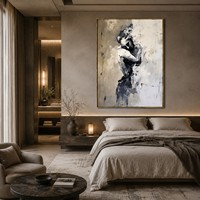 Peinture murale sur toile abstraite figurative texturée 3D 100% peinte à la main, portrait de couple moderne pour la décoration du salon et de la chambre