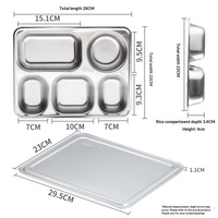 Plateau alimentaire rectangulaire compartimenté en acier inoxydable 304 de qualité alimentaire